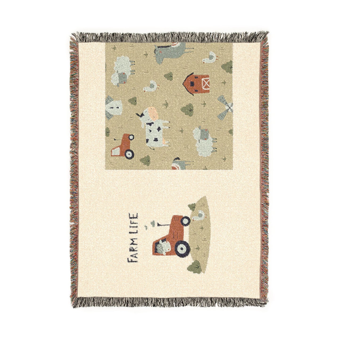Farm Life Woven Blanket — Cozy Tractor & Barnyard Pattern Throw