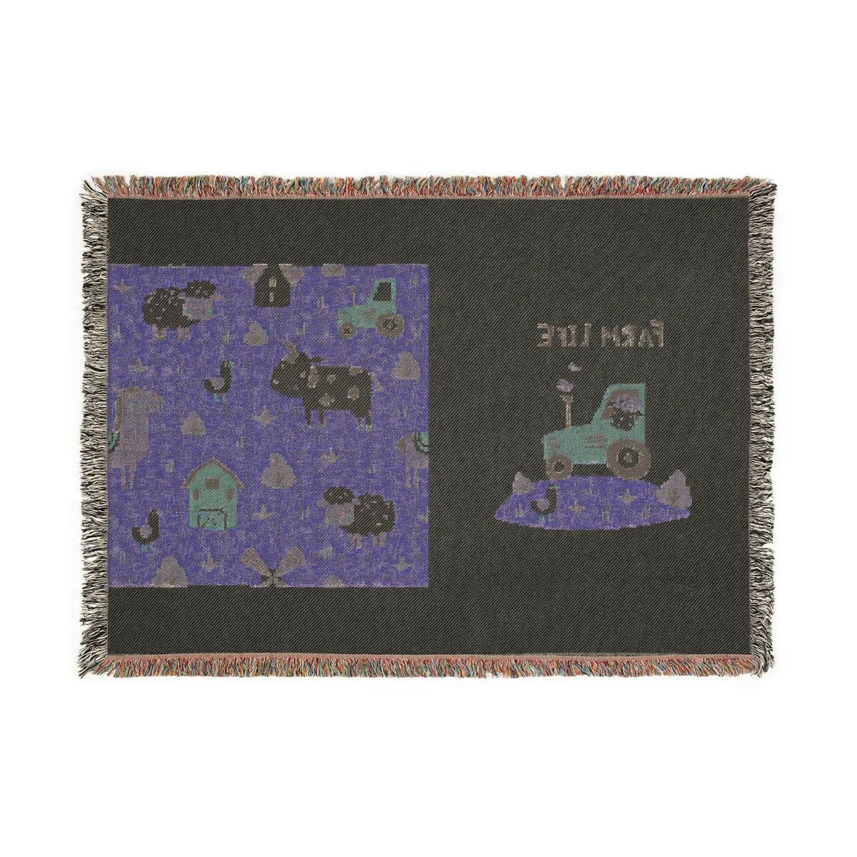 Farm Life Woven Blanket — Cozy Tractor & Barnyard Pattern Throw