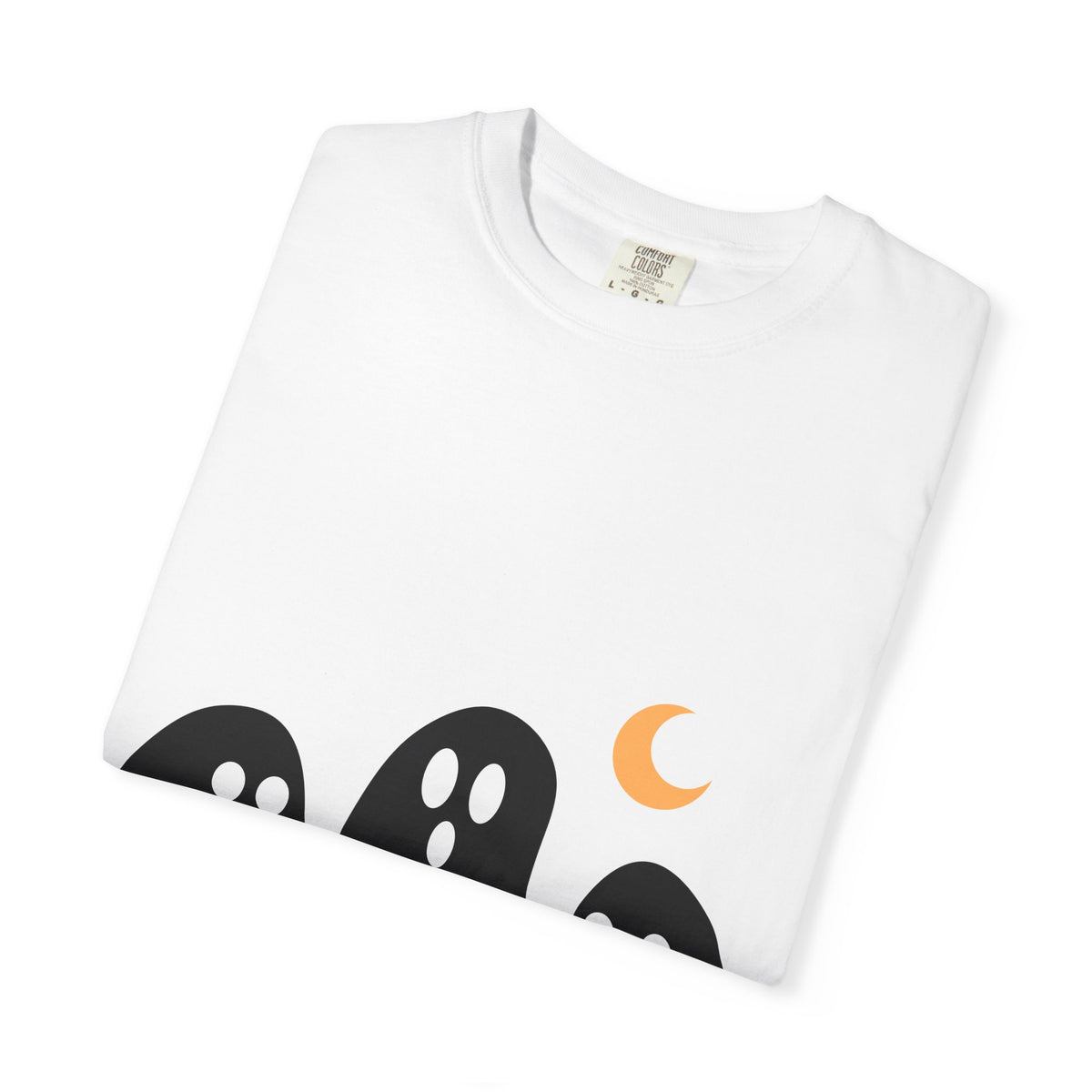 Ghost Trio T-Shirt — Cute Minimal Halloween Tee with Crescent Moon