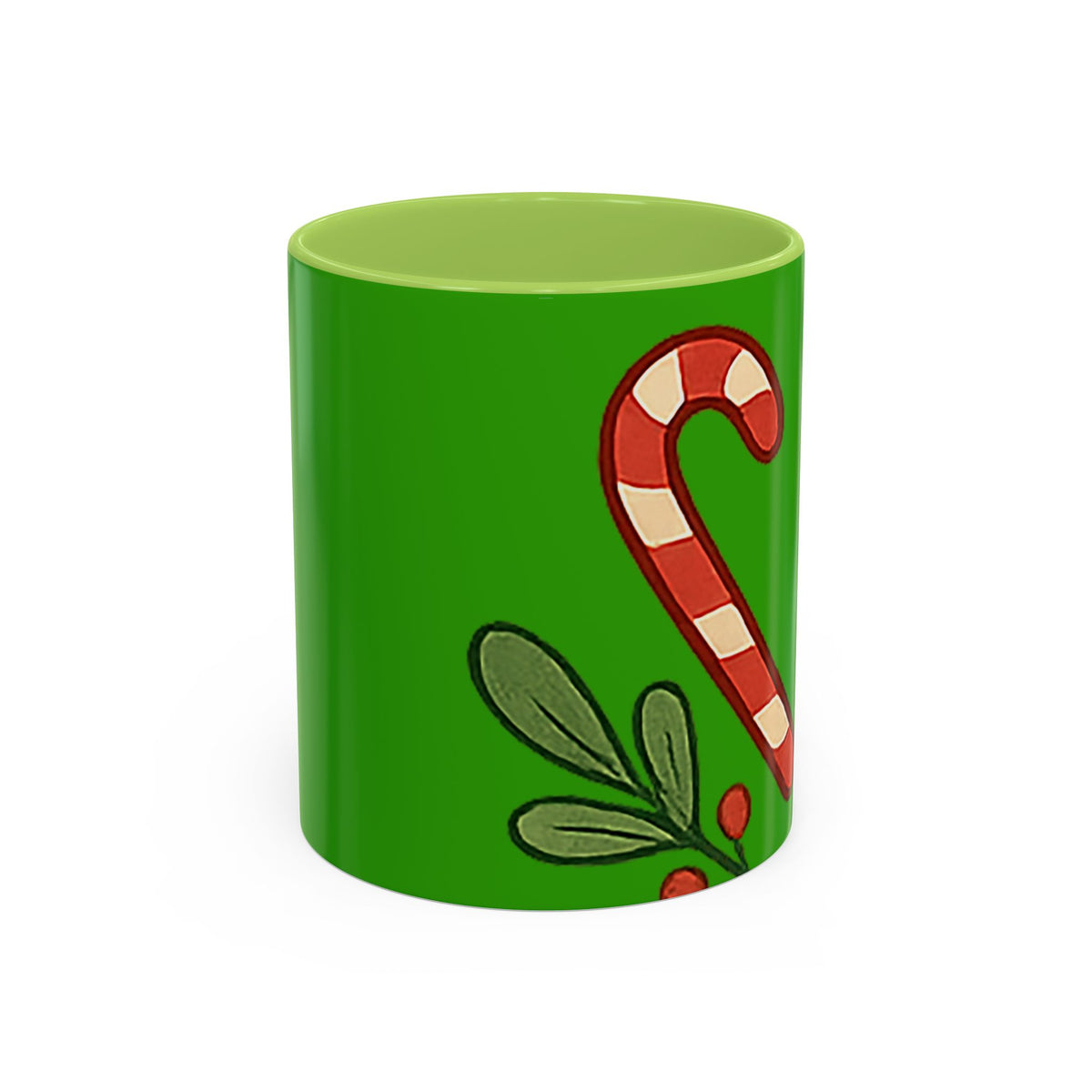 Holiday Candy Cane Mug — Festive Green Accent Coffee Cup (11/15oz)