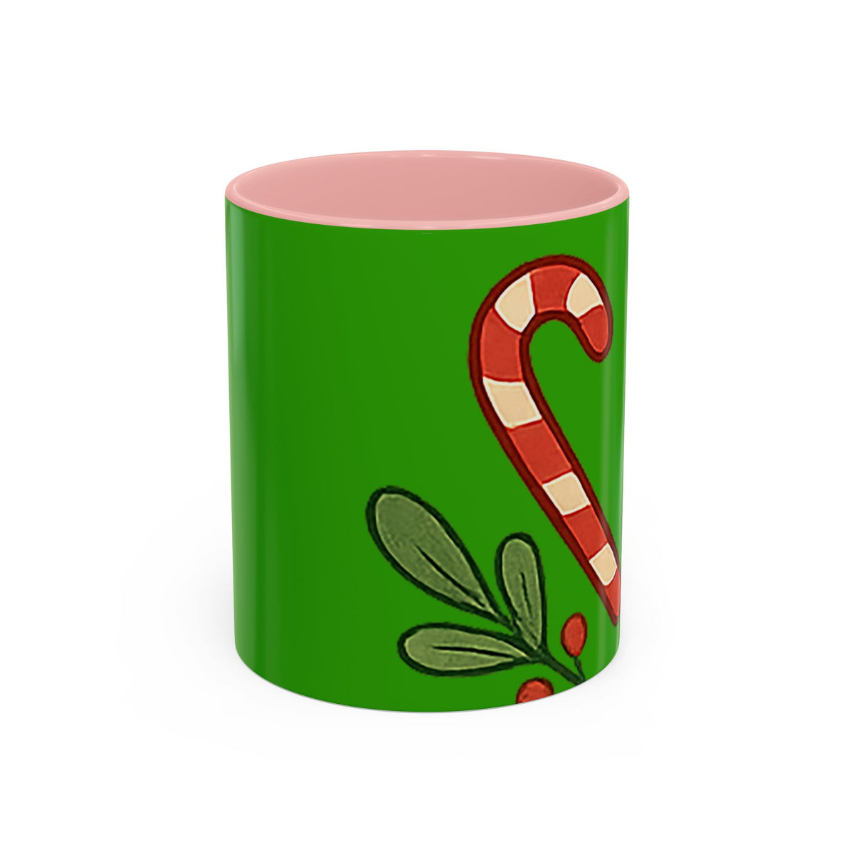Holiday Candy Cane Mug — Festive Green Accent Coffee Cup (11/15oz)