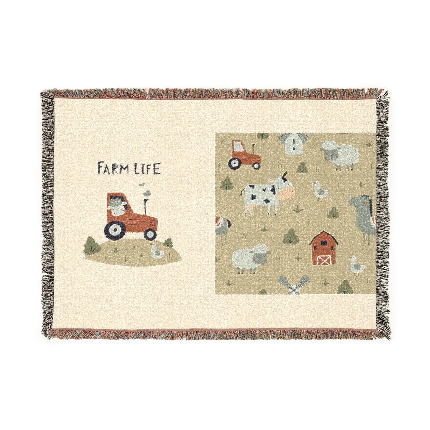 Farm Life Woven Blanket — Cozy Tractor & Barnyard Pattern Throw