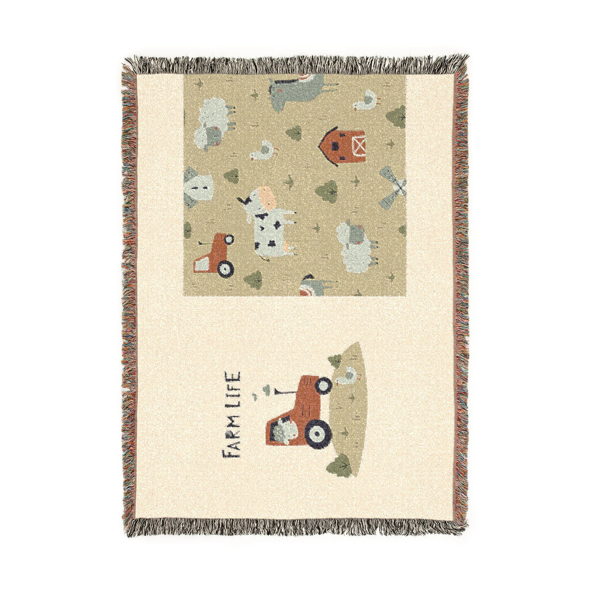 Farm Life Woven Blanket — Cozy Tractor & Barnyard Pattern Throw
