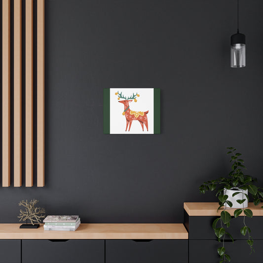 Festive Reindeer Canvas Wall Art — Holiday Decorative Stretched Matte Print