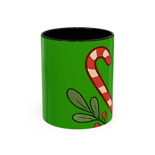 Holiday Candy Cane Mug — Festive Green Accent Coffee Cup (11/15oz)